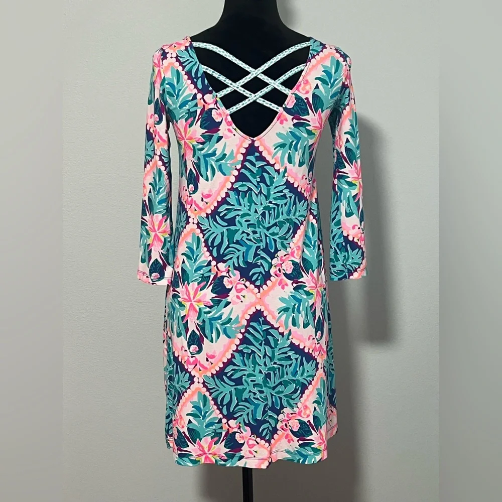 LILLY PULITZER 3/4 Sleeve Floral Print Dress - XS - Picture 3 of 5
